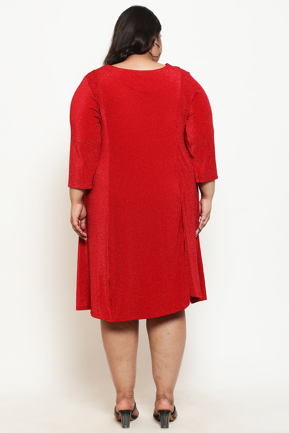 Comfortable Plus Size Red Lurex Dress