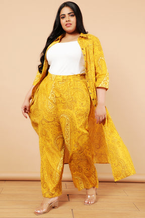 Yellow Paisely Print Cotton Kurta Shrug