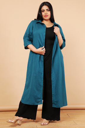 Teal Cotton Linen Kurta Shrug