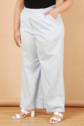 Plus Size Sky Blue Cotton Linen Pants