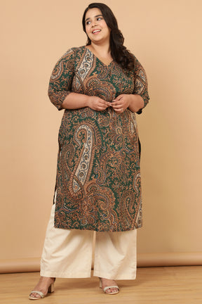 Green Paisley Print Cotton Kurta