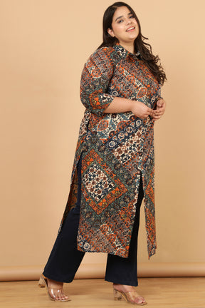 Ethnic Print Cotton Kurta Shrug