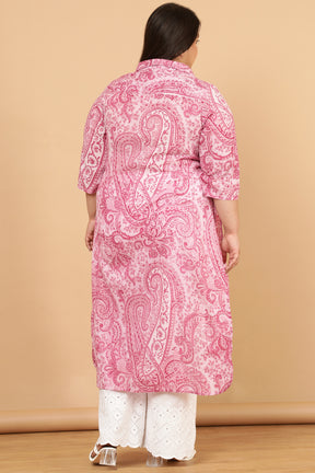 Pink Paisley Print Cotton Kurta Shrug