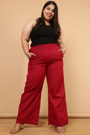 Plus Size Red Cotton Linen Pants