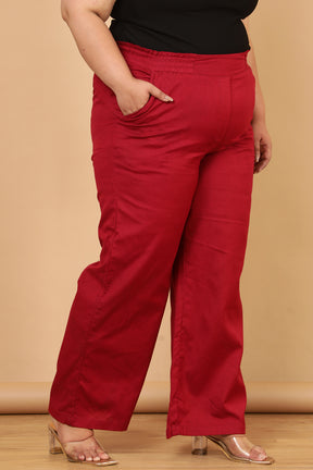 Plus Size Red Cotton Linen Pants