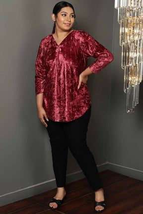 Deep Red V Neck Velvet Top