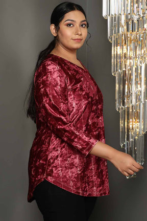 Deep Red V Neck Velvet Top