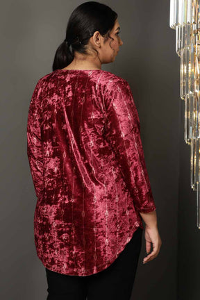 Deep Red V Neck Velvet Top