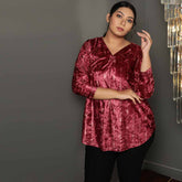 Deep Red V Neck Velvet Top