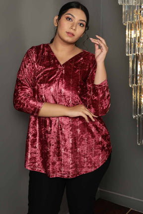 Deep Red V Neck Velvet Top