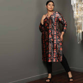 Block Floral V Neck Velvet Kurta