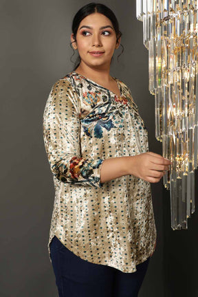 Floral Ethnic Print  Velvet Top