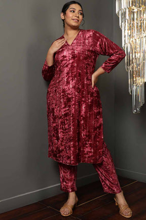 Deep Red Velvet V Neck Kurta