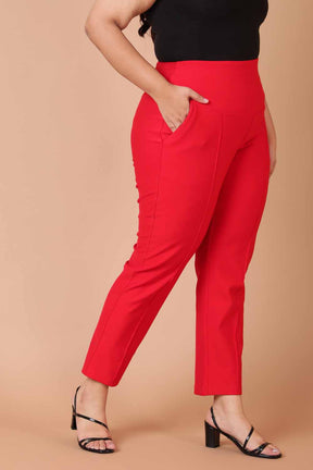 Plus Size Red Tummy Shaper Straight Fit Pants