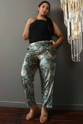 Green Ikkat Velvet Pant