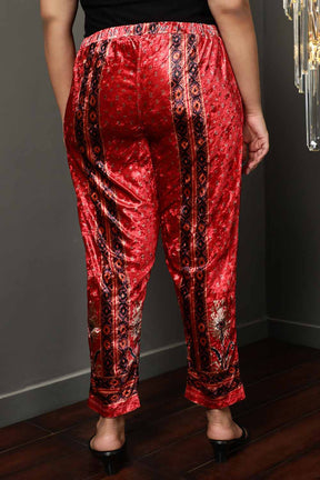 Red Printed Velvet Pant