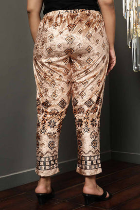 Beige Printed Velvet Pant