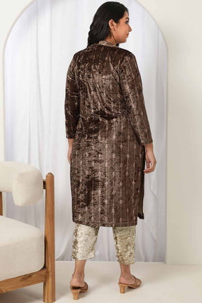 Brown V Neck Velvet Kurta