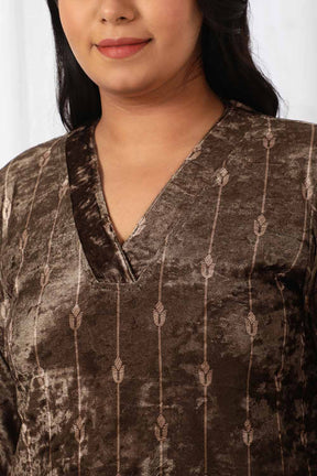 Brown V Neck Velvet Kurta
