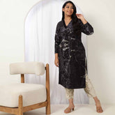 Black Marble V Neck Velvet Kurta