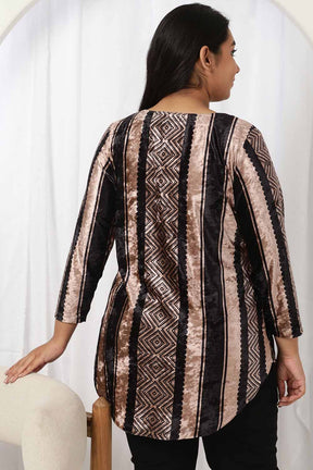 Black Beige Stripe Velvet Top