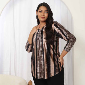 Black Beige Stripe Velvet Top