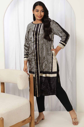 Houndstooth Velvet V Neck Kurta