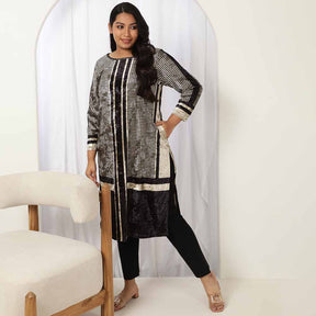 Houndstooth Velvet V Neck Kurta