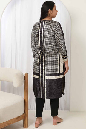 Houndstooth Velvet V Neck Kurta