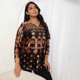Black Printed V Neck Velvet Top
