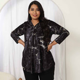 Black Marble V Neck Velvet Top
