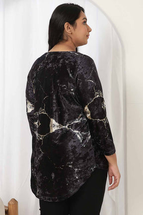 Black Marble V Neck Velvet Top