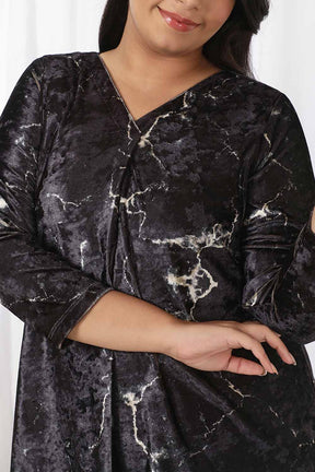 Black Marble V Neck Velvet Top