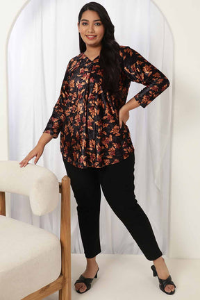 Black Blossom V Neck Velvet Top