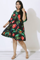 Plus Size Black Tropical Print Dress