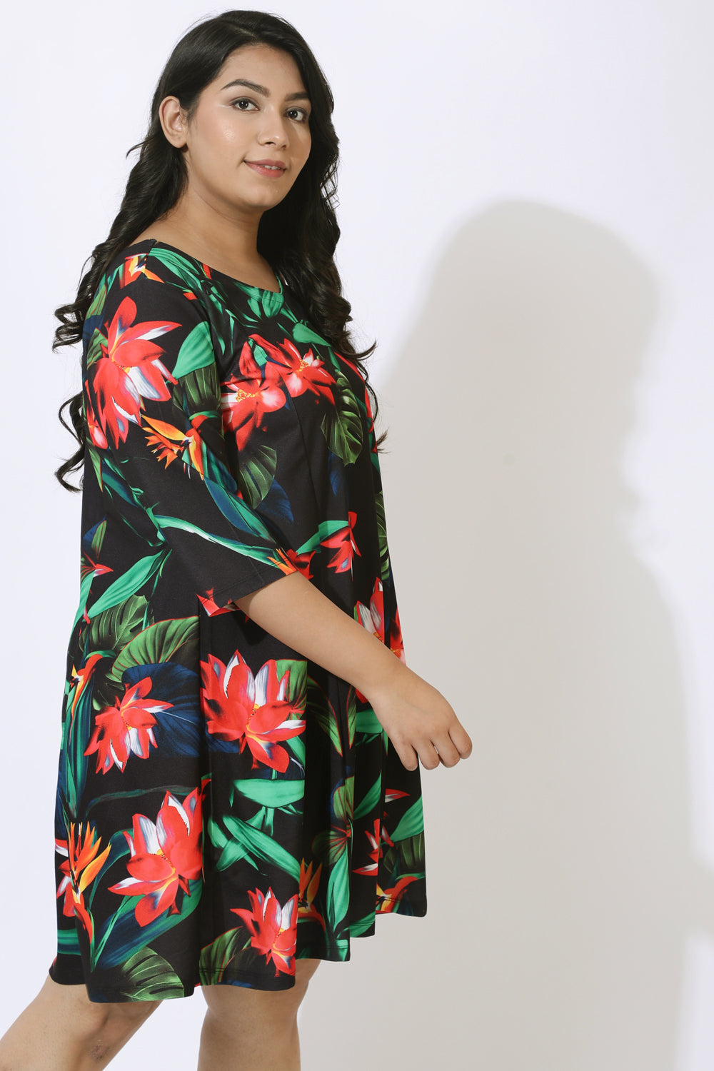 Plus Size Plus Size Black Tropical Print Dress