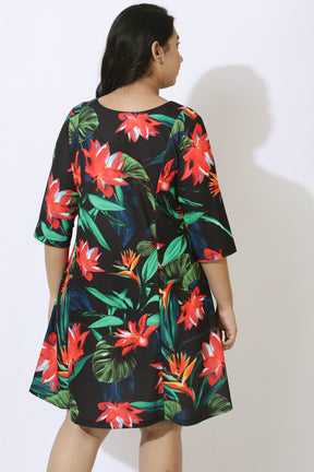 Black Tropical Print Dress