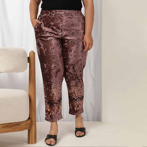Purple Printed Velvet Pant