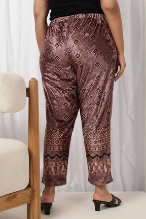Purple Printed Velvet Pant
