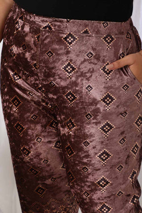 Purple Printed Velvet Pant