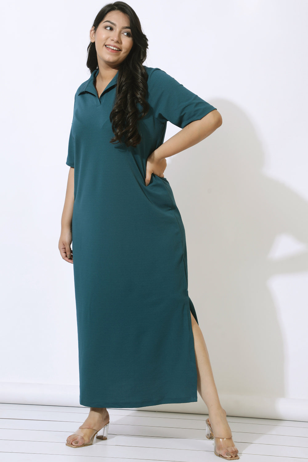 Plus Size Emerald Side Slit Long Dress