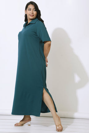 Plus Size Emerald Side Slit Long Dress