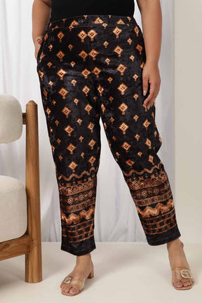 Plus Size Black Printed Velvet Pant 1