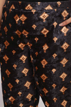 Plus Size Black Printed Velvet Pant 1