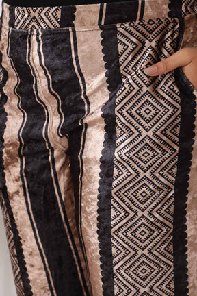 Black Beige Stripe Velvet Pant