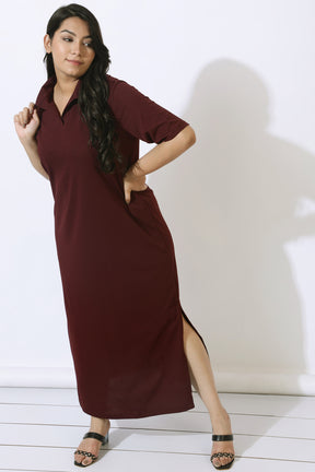 Plus Size Wine Side Slit Long Dress