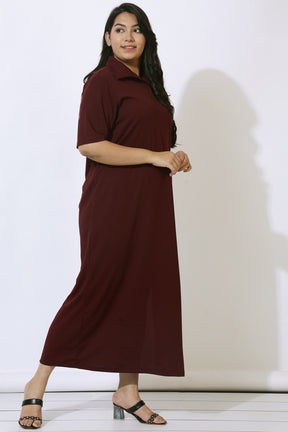 Plus Size Wine Side Slit Long Dress