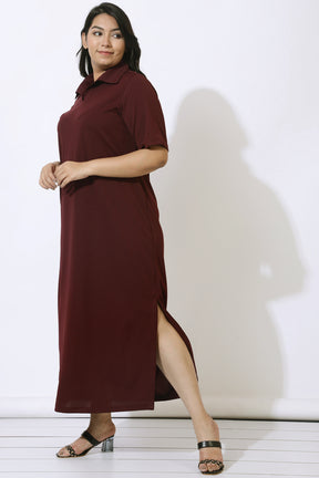 Plus Size Wine Side Slit Long Dress