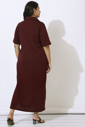 Plus Size Wine Side Slit Long Dress