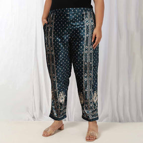 Teal Printed Velvet Pant